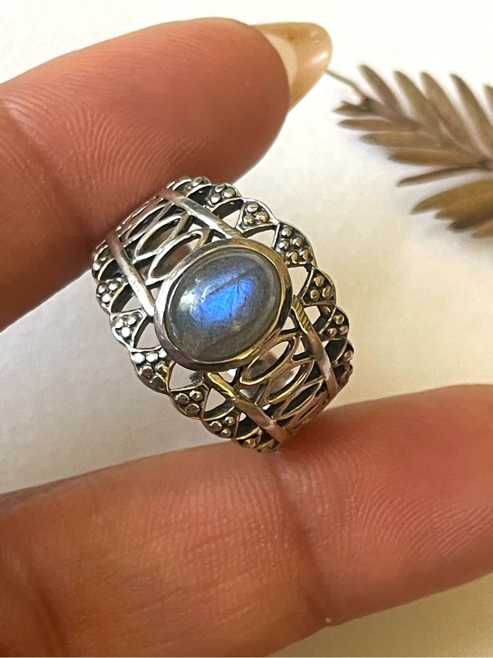 Labradorite ring 925 sterling silver size 9